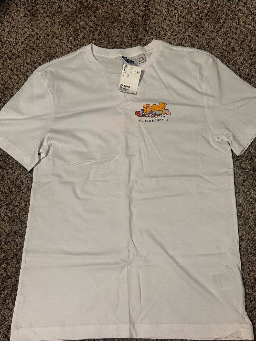 H&M Divided Garfield Graphic T-Shirt White Size XS NWT Eat & Sleep